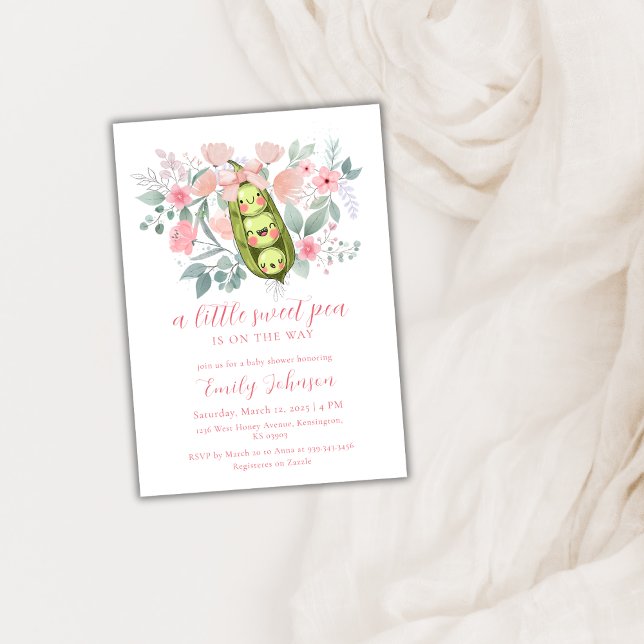 Pink Floral Garden Sweet Pea In Pod Baby Shower Invitation (Pink Floral Garden Sweet Pea In Pod Baby Shower Invitation)