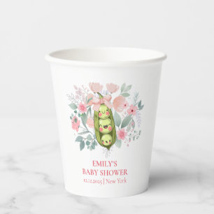 Pink Floral Garden Sweet Pea In Pod Baby Shower Paper Cups