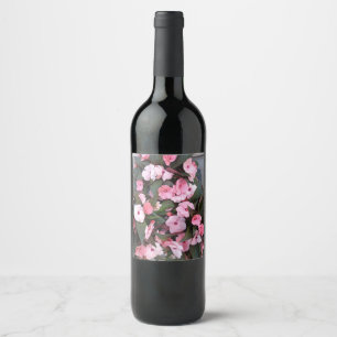 Pink Floral Garden Wine Bottle Label Elegant Bot