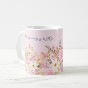 Pink Floral Garden with Mindful Buddha Quote Coffee Mug