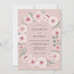 Pink Floral Garland Wedding Invitation