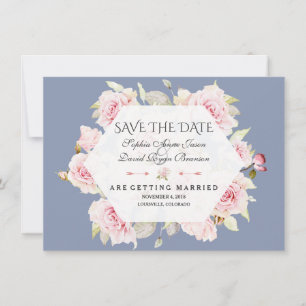 Pink Floral Geometric Dusty Blue Save The Date