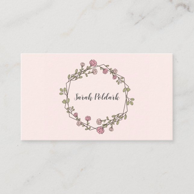 Pink Floral Geometric Monogram Calling Card (Front)
