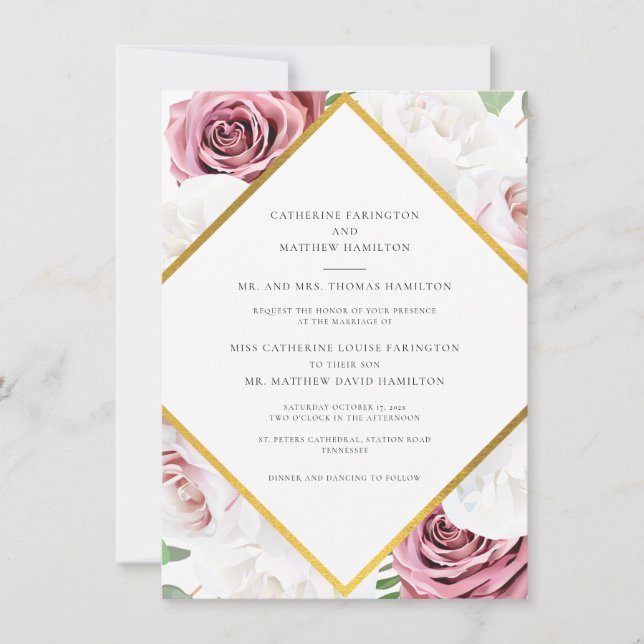 Pink Floral Geometric Wedding Invitation (Front)
