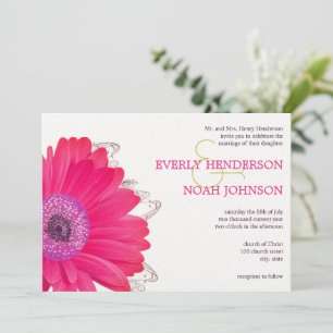Pink Floral Gerber Daisy Wedding Invitation