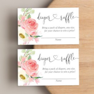 Pink floral girl baby shower diaper raffle cards