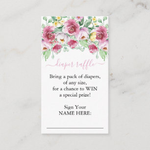 Pink Floral Girl Baby Shower Diaper Raffle Enclosure Card