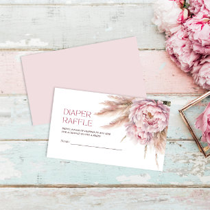 Pink Floral Girl Baby Shower Diaper Raffle Enclosure Card