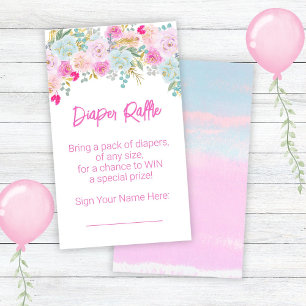 Pink Floral Girl Baby Shower Diaper Raffle Enclosure Card