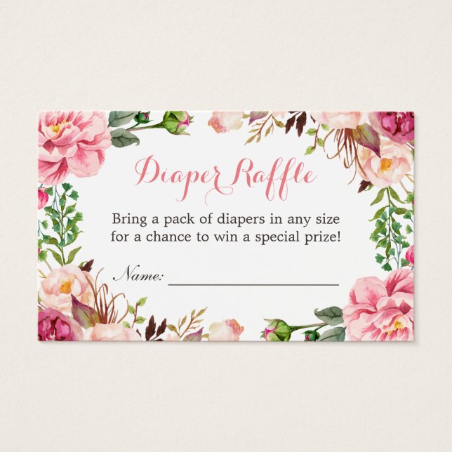Pink Floral Girl Baby Shower Diaper Raffle Ticket (Front)