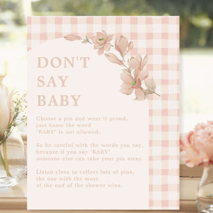 Pink Floral Girl Baby Shower Don't Say Baby Game Pedestal Sign