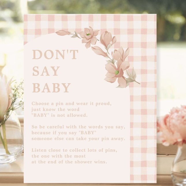 Pink Floral Girl Baby Shower Don't Say Baby Game Pedestal Sign (Creator Uploaded)