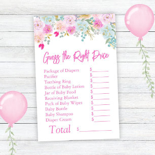 Pink Floral Girl Baby Shower Guess the Right Price