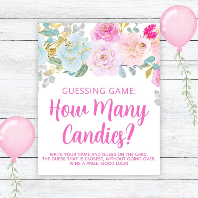 Pink Floral Girl Baby Shower Guessing Game Poster (Creator Uploaded)