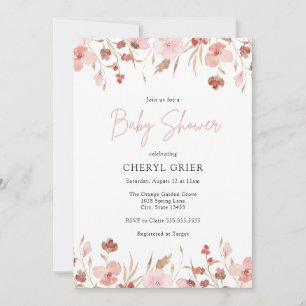 Pink Floral Girl Baby Shower Invitation Card