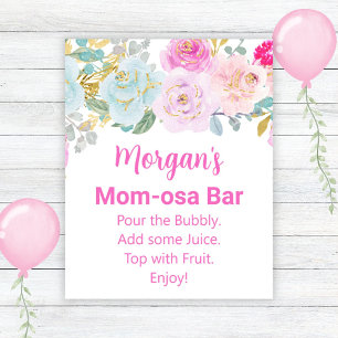 Pink Floral Girl Baby Shower Mum-osa Bar Sign