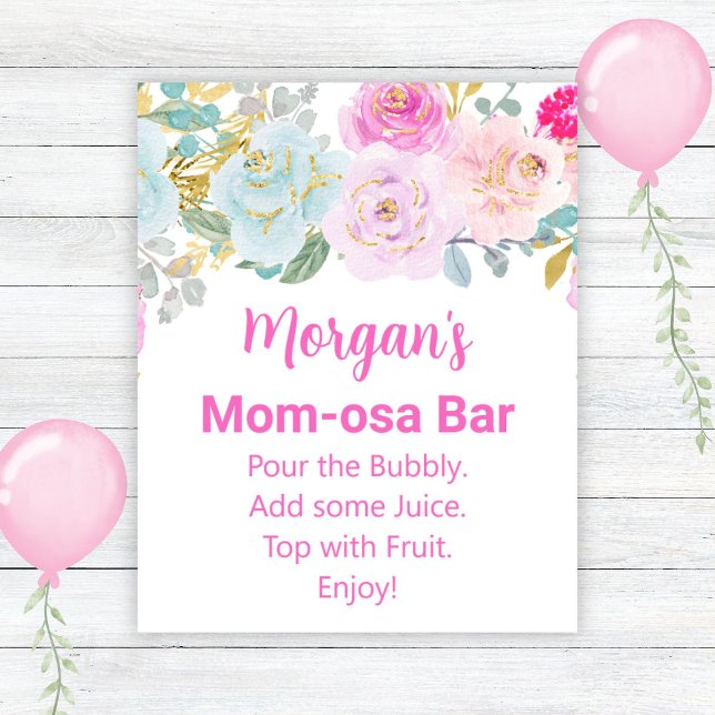 Pink Floral Girl Baby Shower Mum-osa Bar Sign (Creator Uploaded)