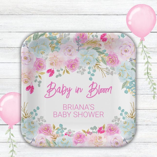 Pink Floral Girl Baby Shower Paper Plate (Creator Uploaded)