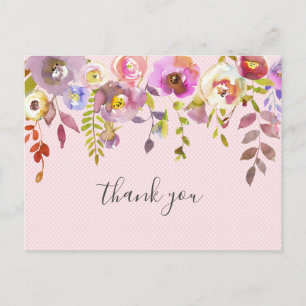 Pink floral girl baby shower poem thank you postcard