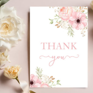 Pink Floral Girl Baby Shower Thank You Card