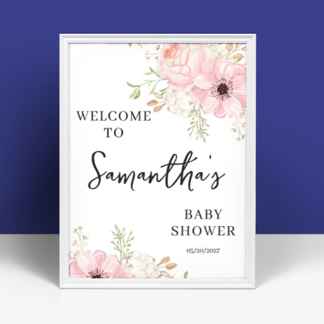 Pink Floral Girl Baby Shower Welcome Sign  (Creator Uploaded)