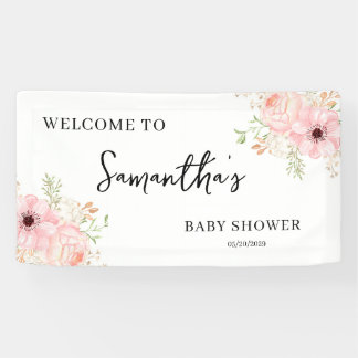Pink Floral Girl Baby Shower Welcome Sign Banner