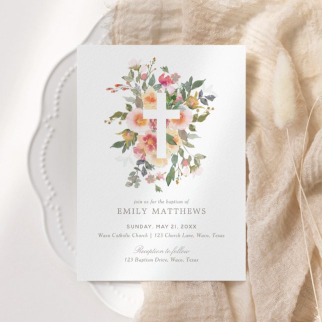 Pink Floral Girl Baptism Invitation (Creator Uploaded)