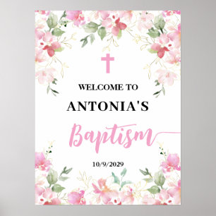 Pink Floral Girl Baptism Welcome  Poster
