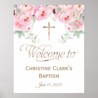 Pink, Floral, Girl, Baptism Welcome Sign, 16x20