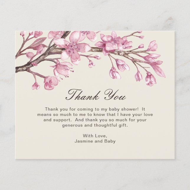 Pink Floral Girl Budget Baby Shower Thank You Card (Front)