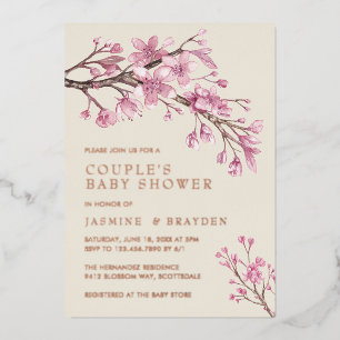 Pink Floral Girl Couples Baby Shower Rose Gold