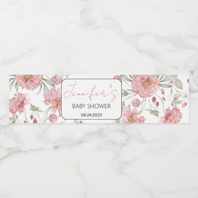 Pink floral girl elegant baby shower bottle labels (Single Label)