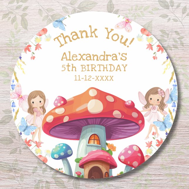 Pink Floral Girl Fairy Birthday Thank You Classic Round Sticker (Creator Uploaded)
