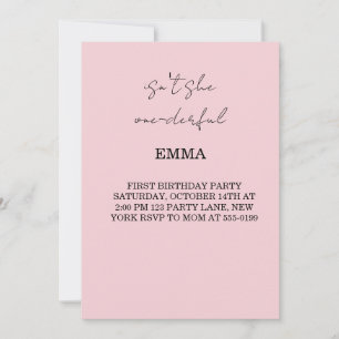 Pink Floral Girl First Birthday Invitation Templat