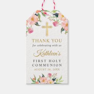 Pink Floral Girl First Holy Communion Thank You Gift Tags