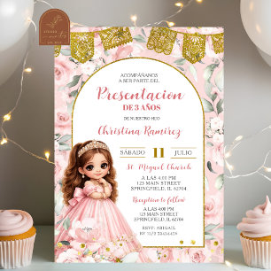 Pink Floral Girl Presentacion de 3 anos Invitacion Invitation