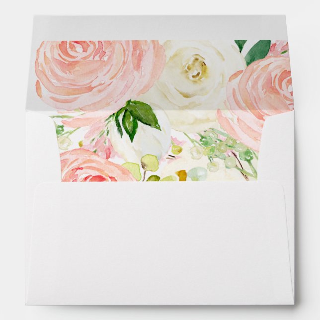 Pink Floral Girl Watercolor Script Baby Shower  Envelope (Back (Bottom))