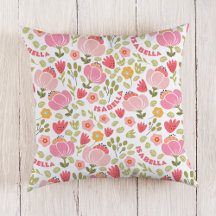Pink Floral Girls Name Pillow
