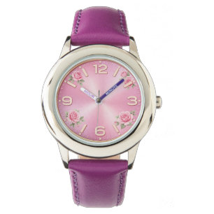 Pink Floral Girls Watch With Roses