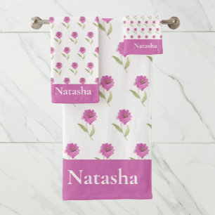 Pink Floral Girly Bath Towel set