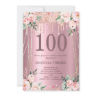 Pink Floral Glitter Budget 100 Birthday Invitation