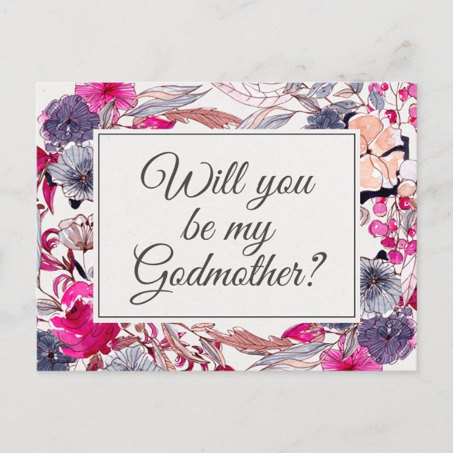 Pink Floral Godmother Proposal Card (Front)