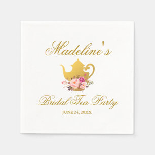 Pink Floral Gold Bridal Shower Tea Party Napkin