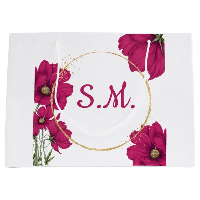 Pink Floral Gold Circle Gift Bag (Front)