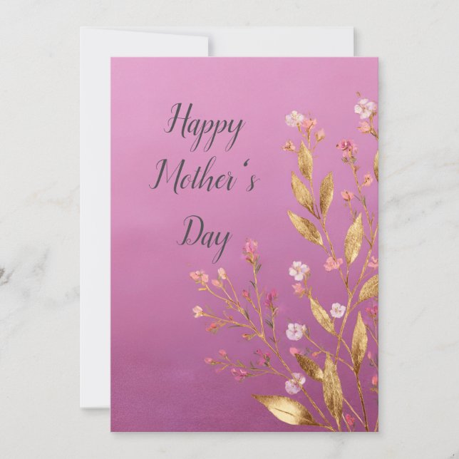 Pink Floral & Gold Foil Trim Mother's Day Card (Front)