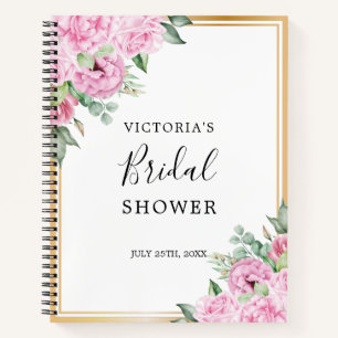 Pink Floral Gold Frame Bridal Shower Gift List Notebook
