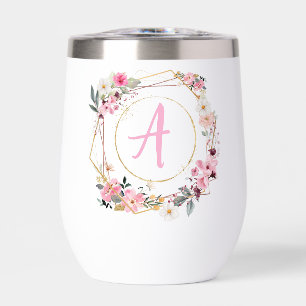 Pink Floral Gold Geometric Wine Tumbler