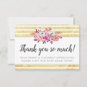 Pink Floral & Gold Glam Modern Stripe Thank You
