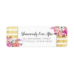 Pink Floral & Gold Glam Watercolor Return Address