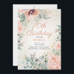 Pink Floral Gold Glitter 70th Birthday Invitation<br><div class="desc">Pretty pink springtime watercolor floral and green leaves 70th birthday party invitation with gold glitter. Text is an elegant script font. Contact me for assistance with customisation or to request matching or coordinating Zazzle products for your party.</div>